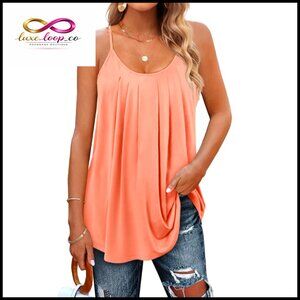 Loose Fit Scoop Neck Camisole Tank Top, Polyester Rayon Spandex, Summer Beach